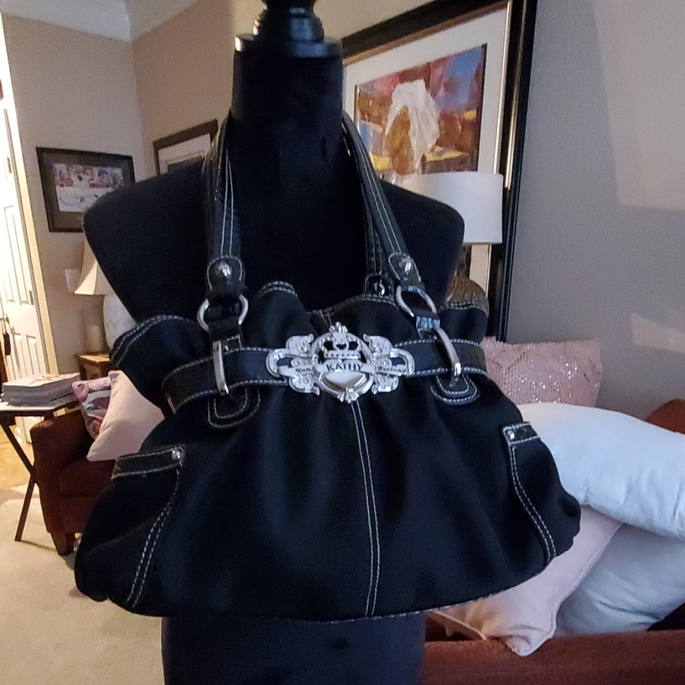 Kathy Van Zeeland Vinyl and Canvas Shoulder Bag